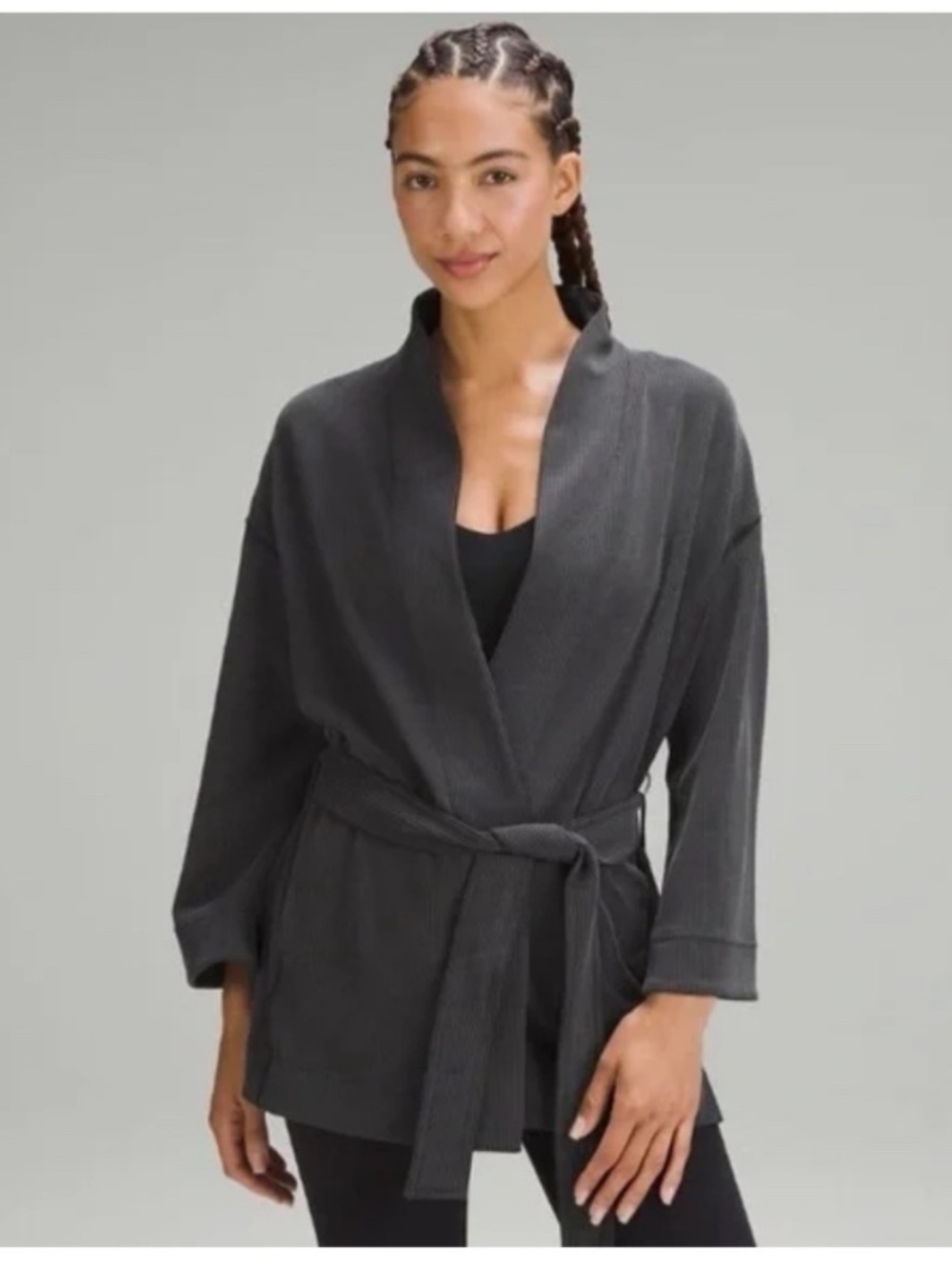 Lululemon Ribbed Softstreme Belted Wrap Black/Dark Gray Size 8
